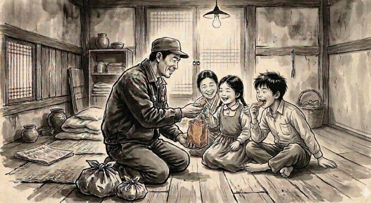 상림리 이창우 씨가 어린 시절, 아버지가 공장에서 간식으로 나온 건빵을 가져와 자녀들에게 나눠주던 행복한 순간